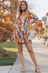 V Neck Long Sleeve Tie Waist Mini Dress